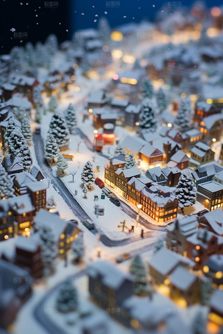 城市雪景雪夜建筑原画