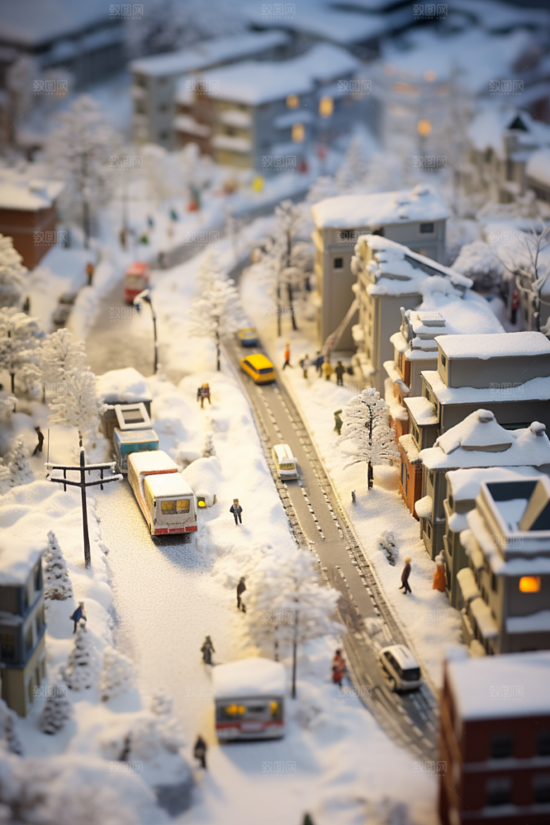 城市雪景城市街道高清原画