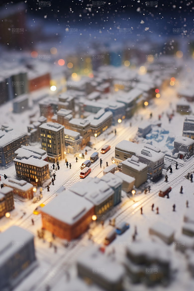 城市雪景建筑安静原画