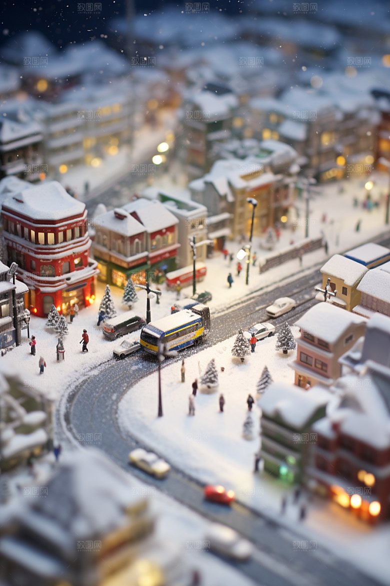 城市雪景雪夜建筑原画