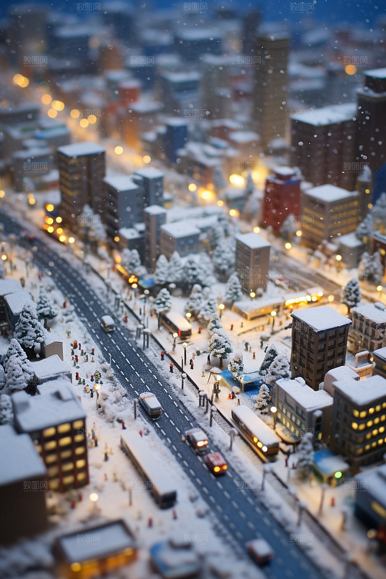 城市雪景安静城市街道原画