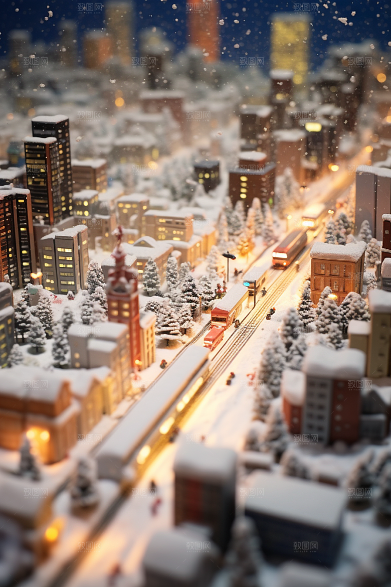 城市雪景静谧建筑原画
