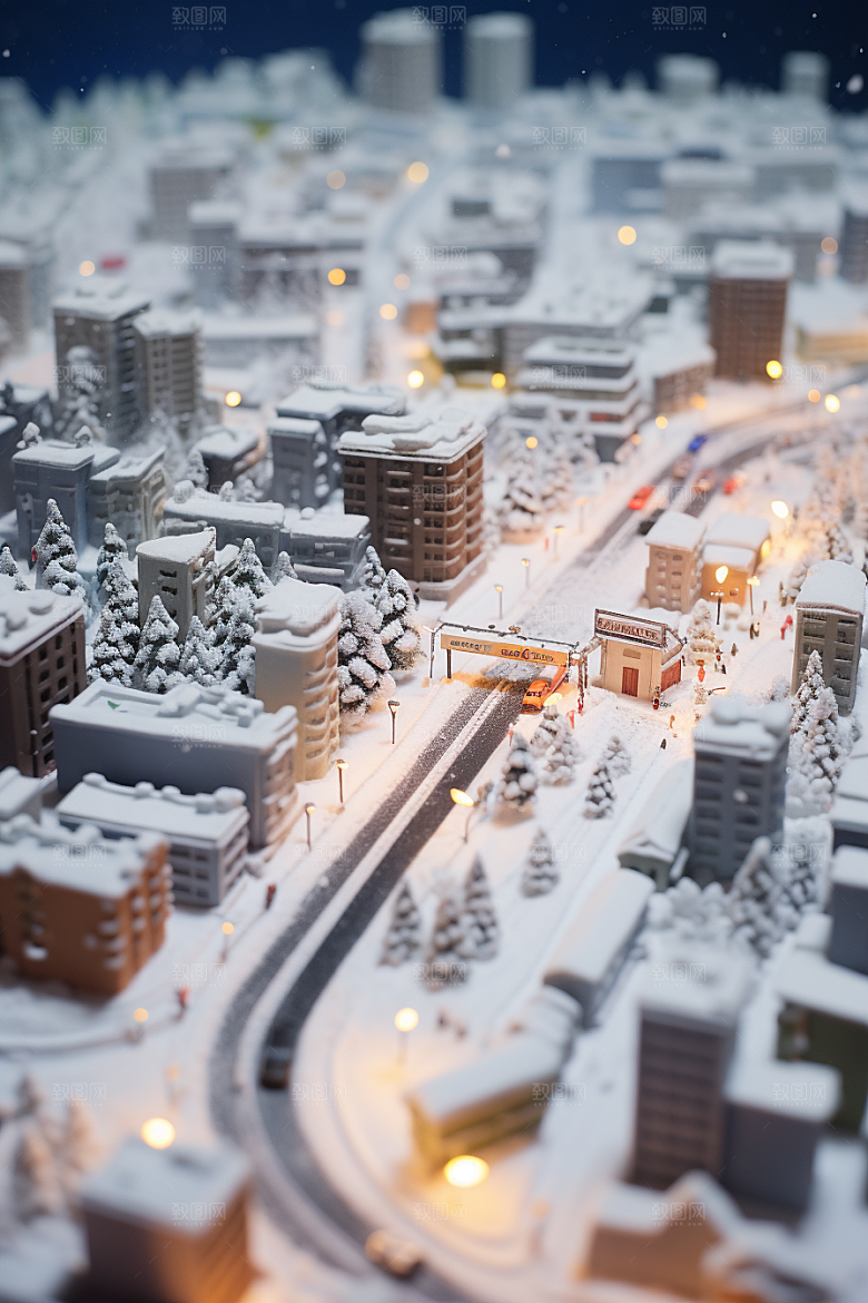 城市雪景静谧雪夜原画