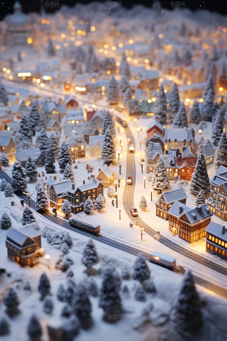 城市雪景城市街道雪夜原画