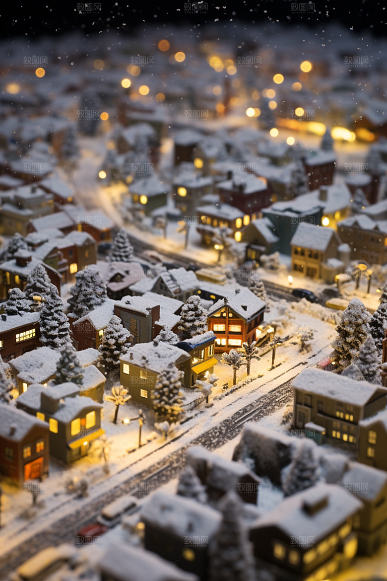 城市雪景城市街道下雪的都市原画