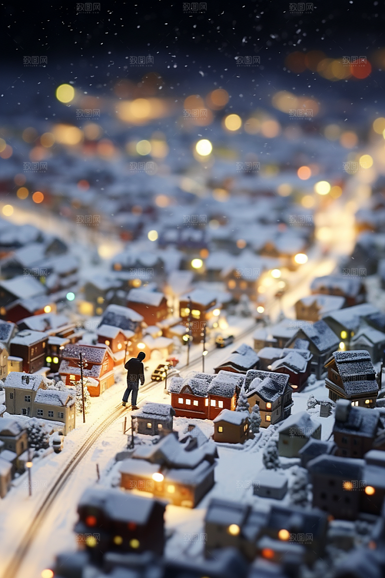 城市雪景城市街道下雪的都市原画