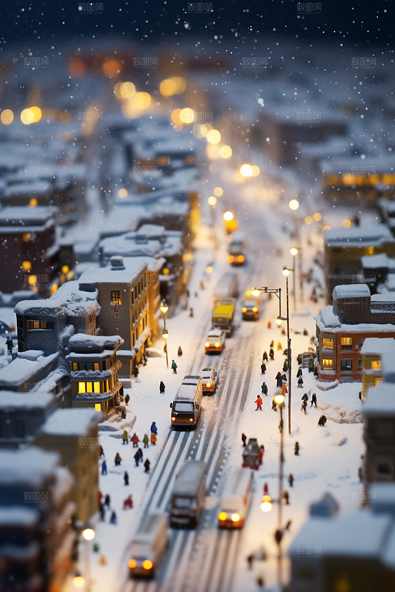 城市雪景建筑城市街道原画
