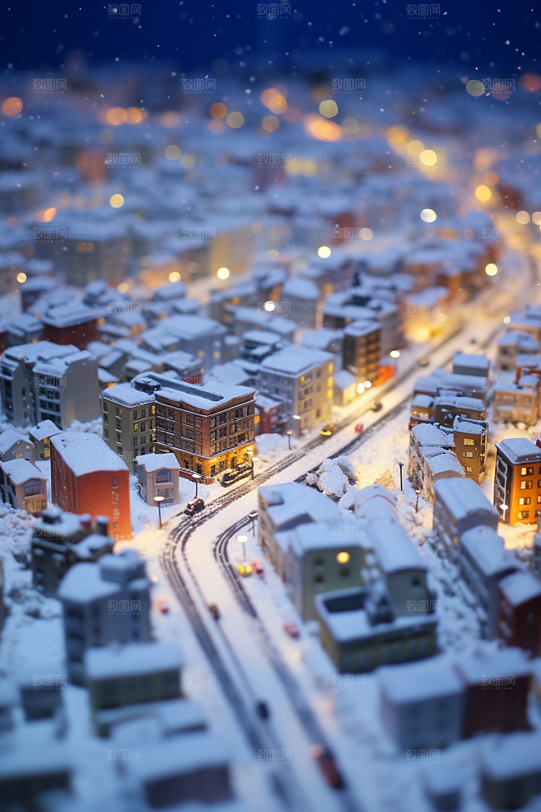 城市雪景建筑静谧原画