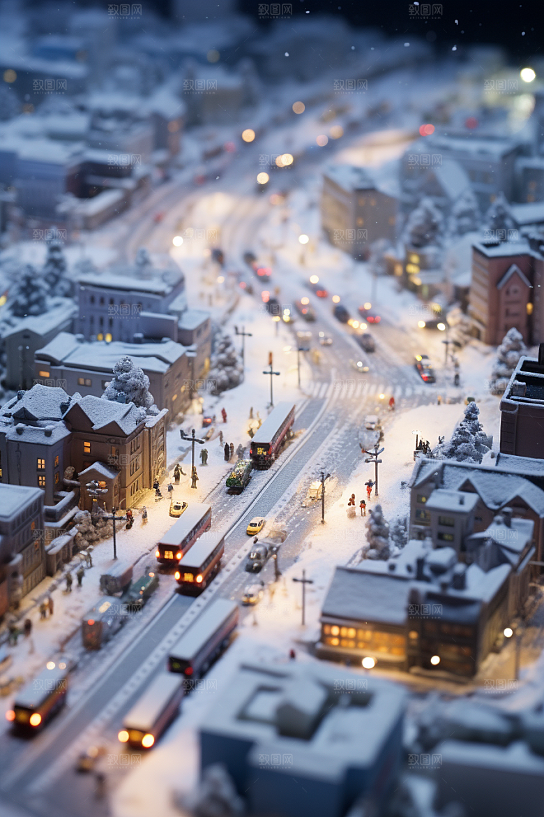 城市雪景建筑城市街道原画