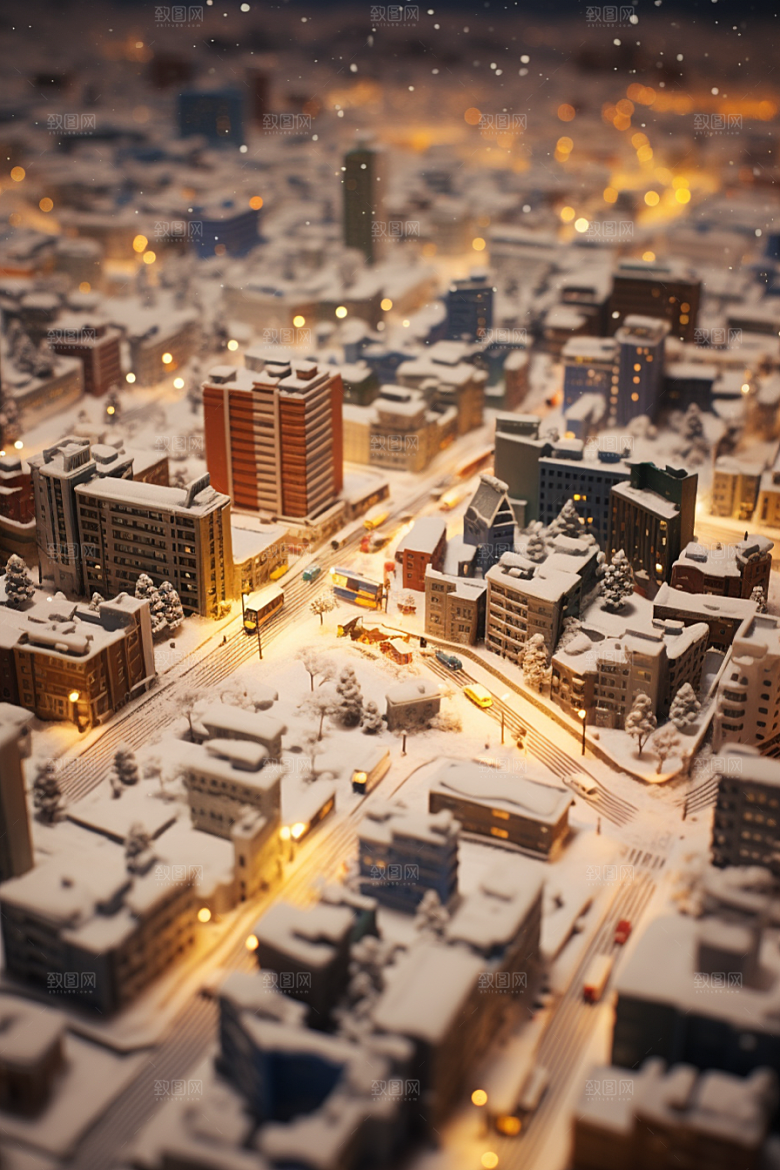 城市雪景城市街道建筑原画