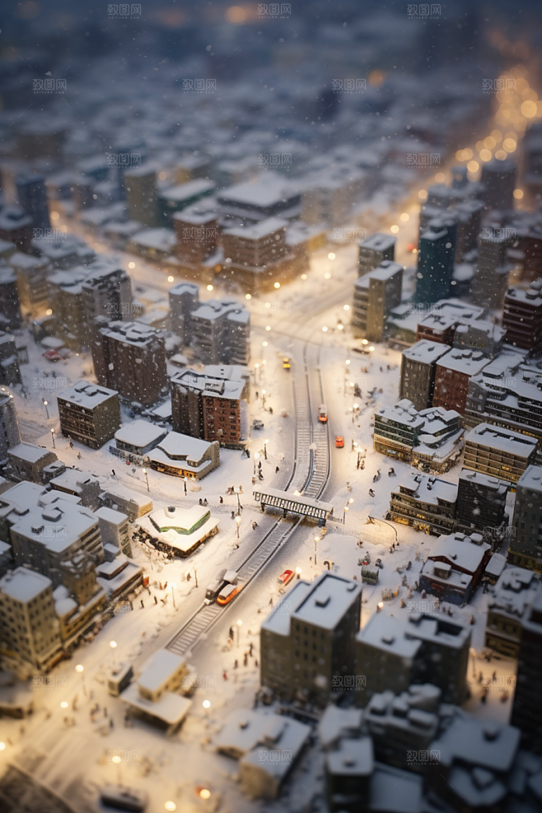 城市雪景下雪的都市雪夜原画