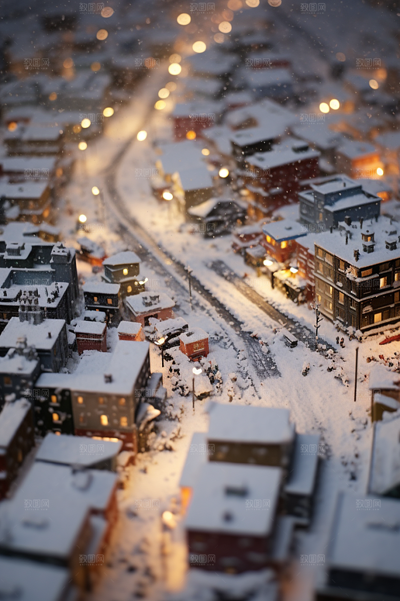 城市雪景城市街道静谧原画