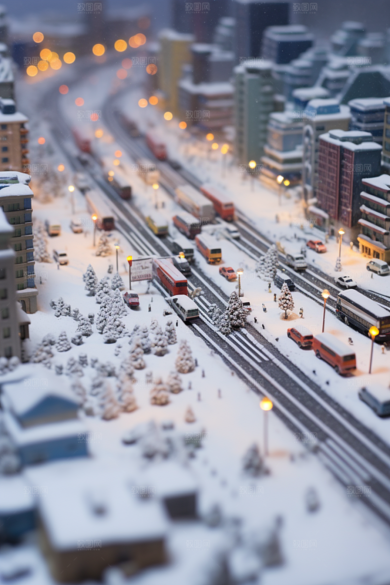 城市雪景雪夜静谧原画
