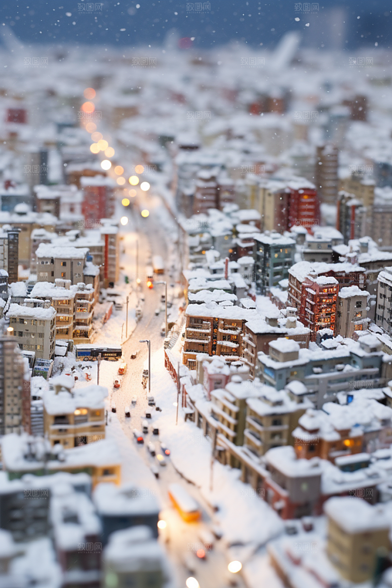 城市雪景城市街道静谧原画