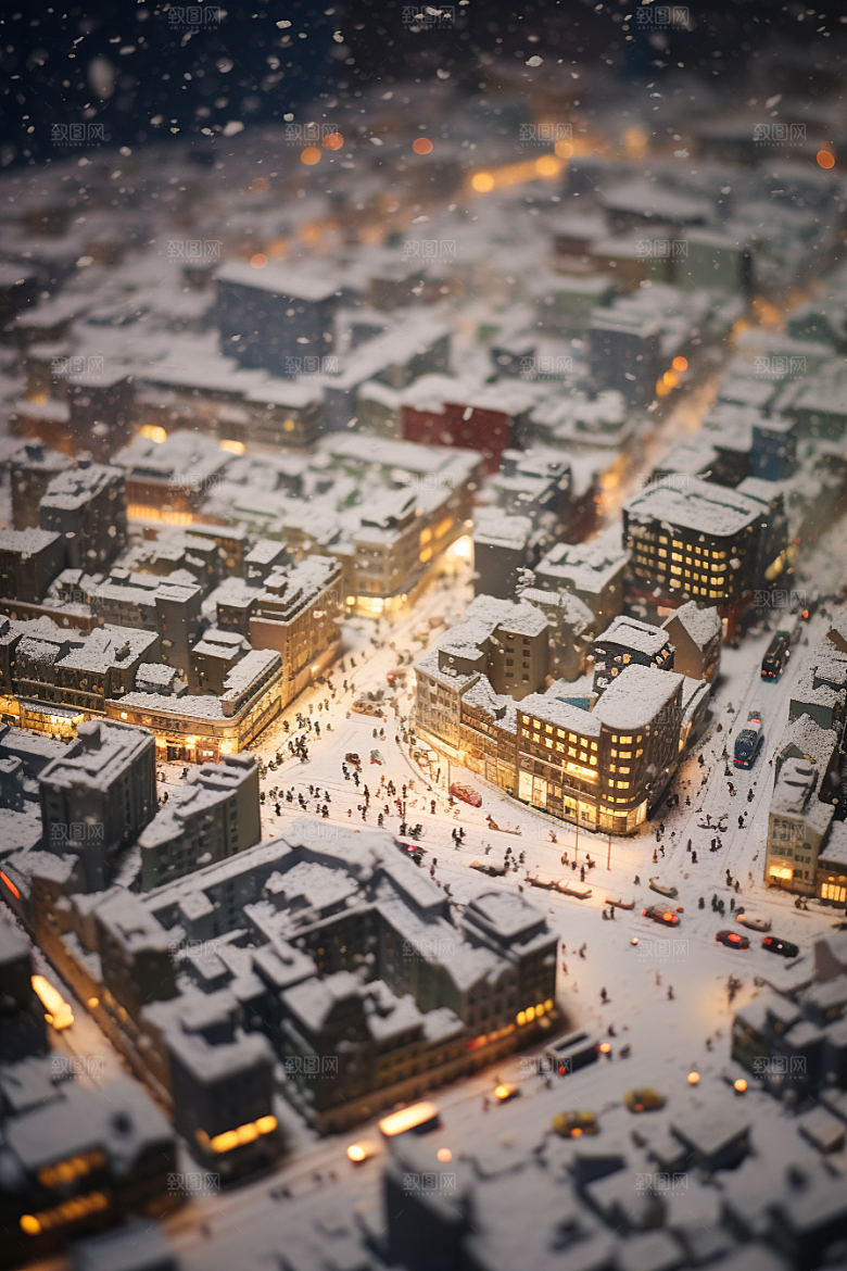 城市雪景安静建筑原画