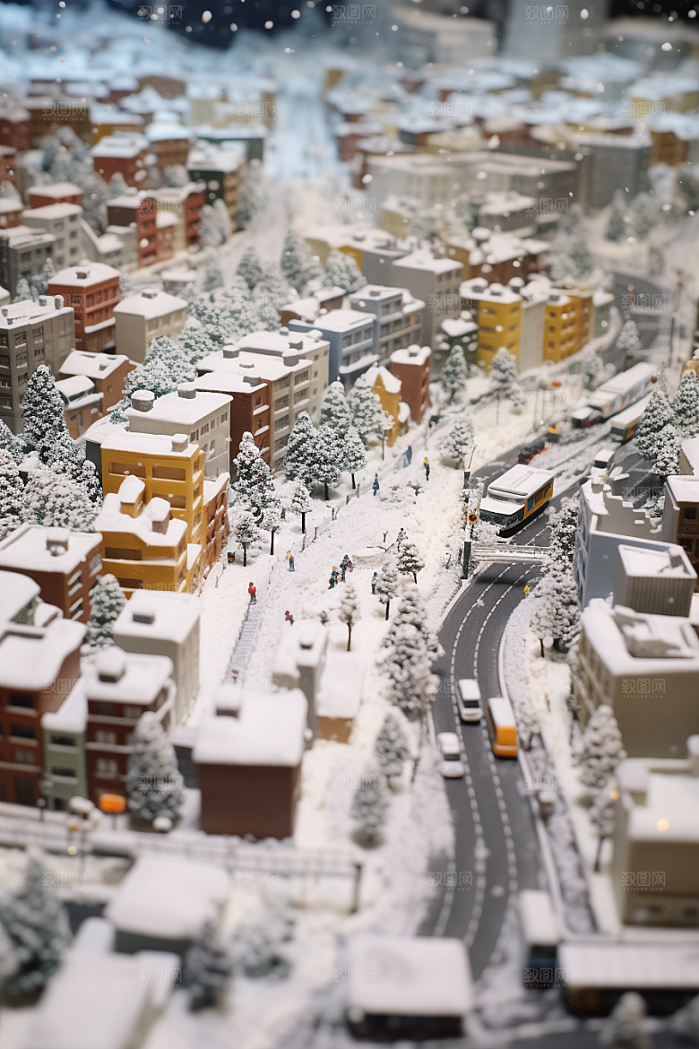 城市雪景静谧城市街道原画