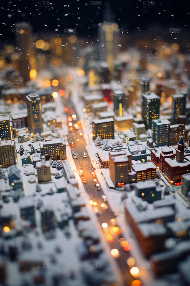 城市雪景静谧下雪的都市原画