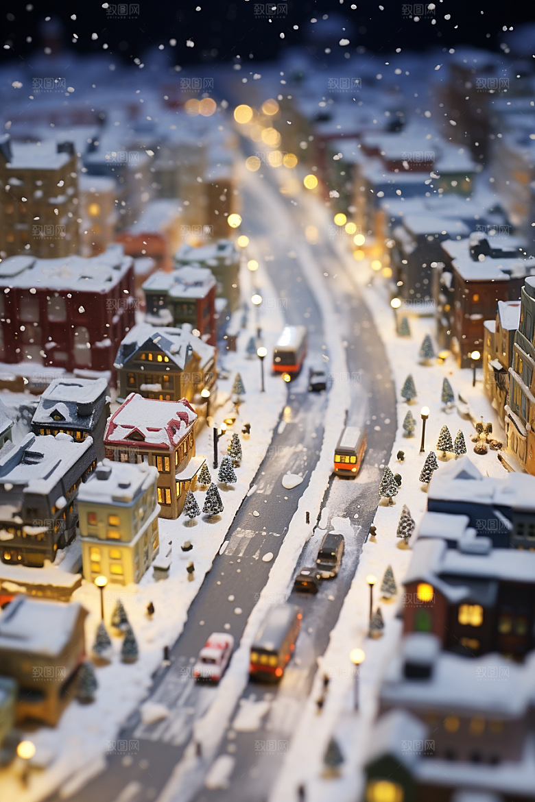 城市雪景城市街道高清原画