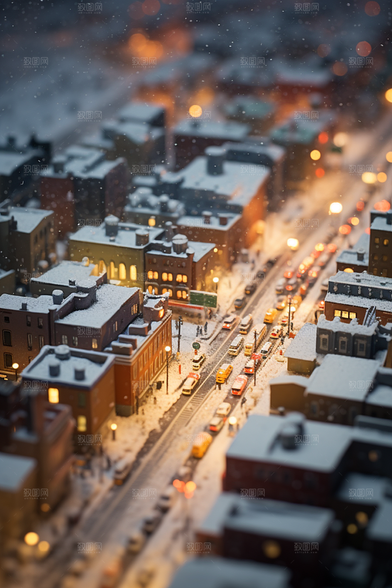 城市雪景建筑安静原画