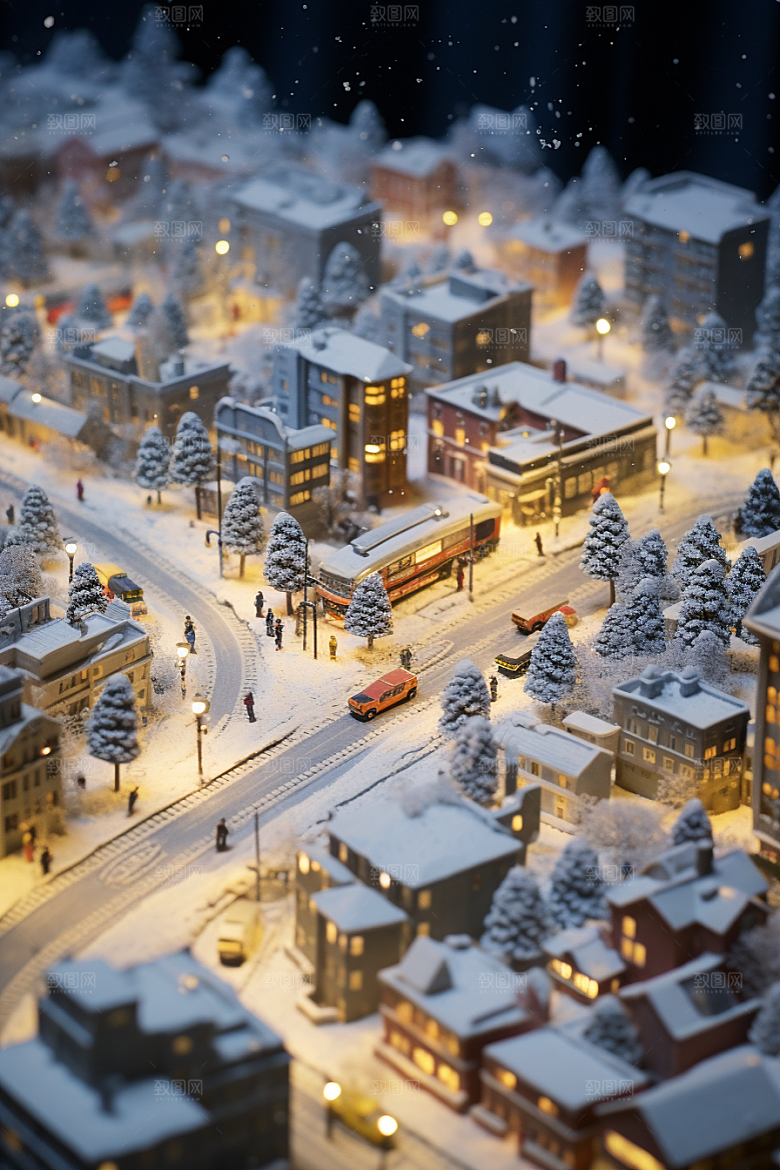 城市雪景静谧城市街道原画
