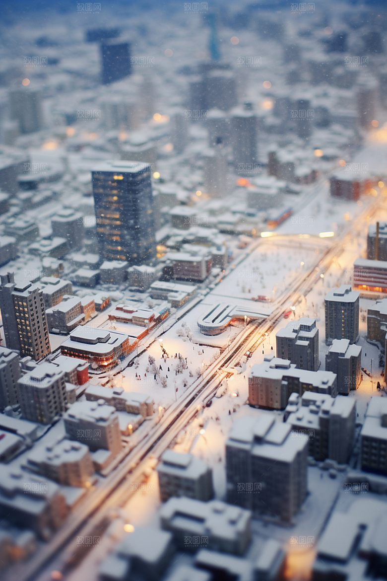 城市雪景安静下雪的都市原画