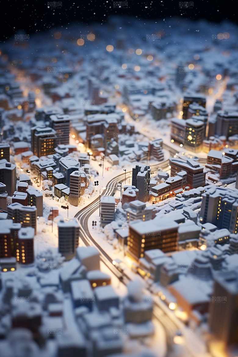 城市雪景雪夜下雪的都市原画