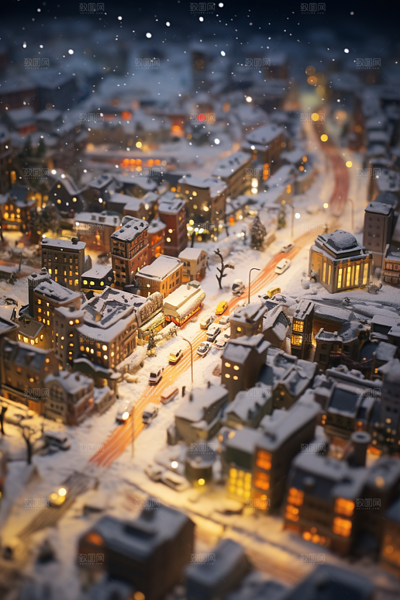 城市雪景静谧建筑原画