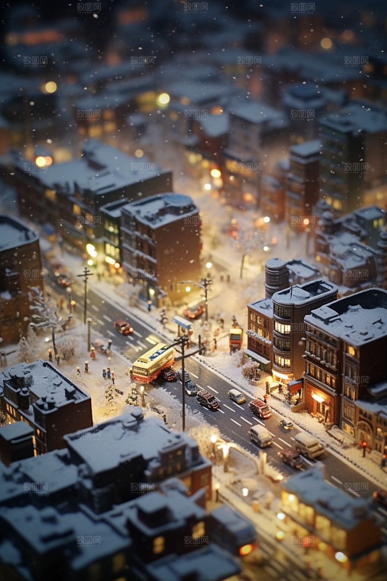 城市雪景建筑雪夜原画