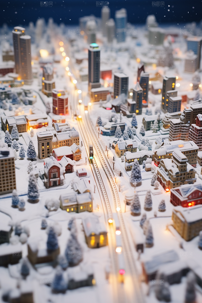 城市雪景雪夜静谧原画