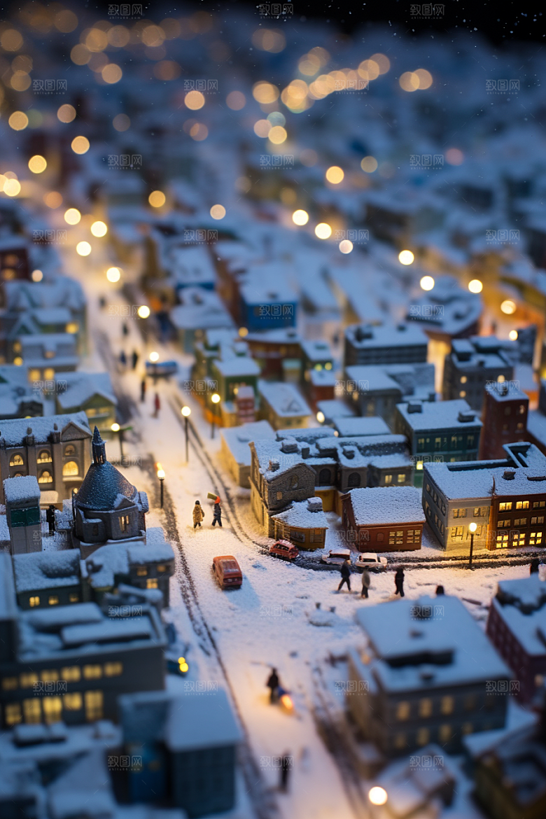 城市雪景建筑下雪的都市原画