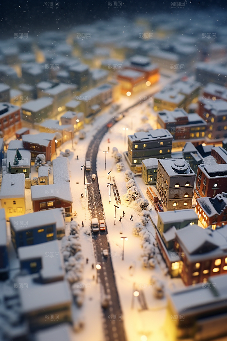 城市雪景城市街道安静原画