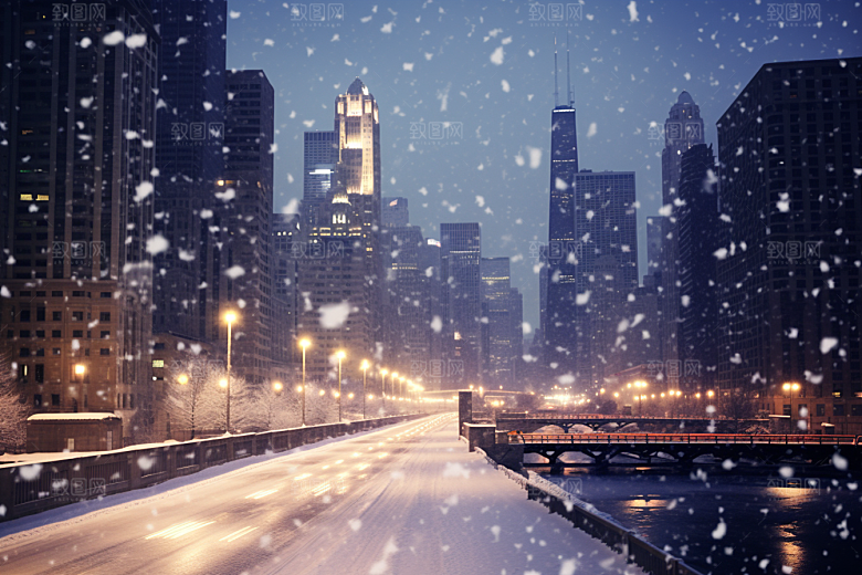 城市雪景安静建筑原画