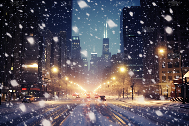 城市雪景建筑静谧原画