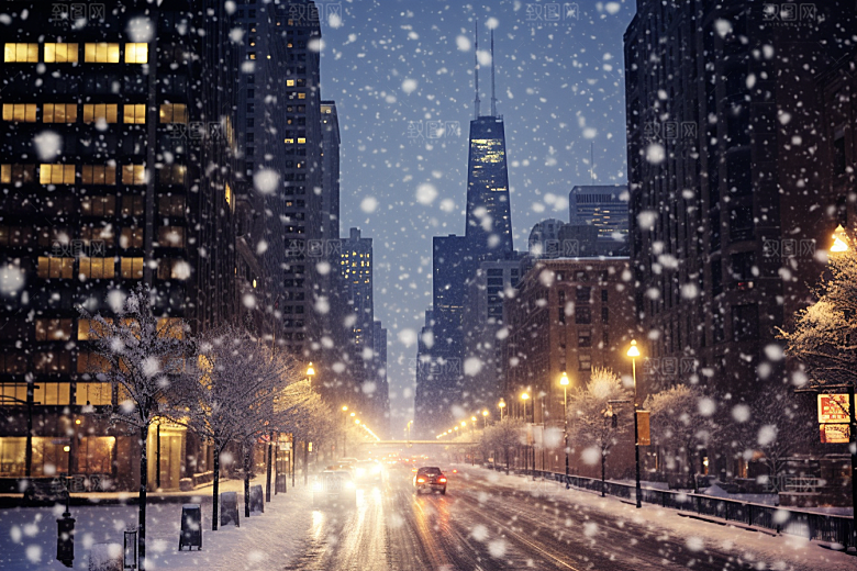 城市雪景雪夜建筑原画