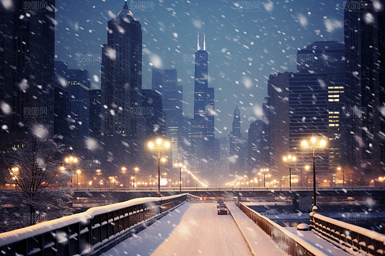 城市雪景雪夜安静原画