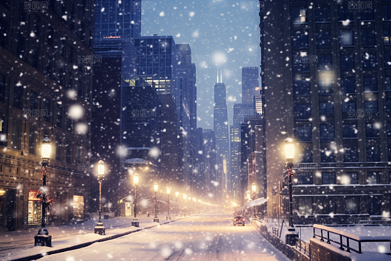 城市雪景安静城市街道原画