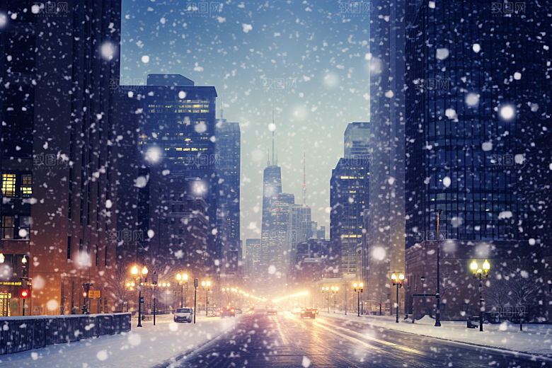 城市雪景安静静谧原画