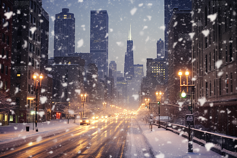 城市雪景下雪的都市静谧原画