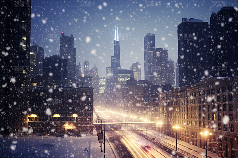 城市雪景城市街道高清原画