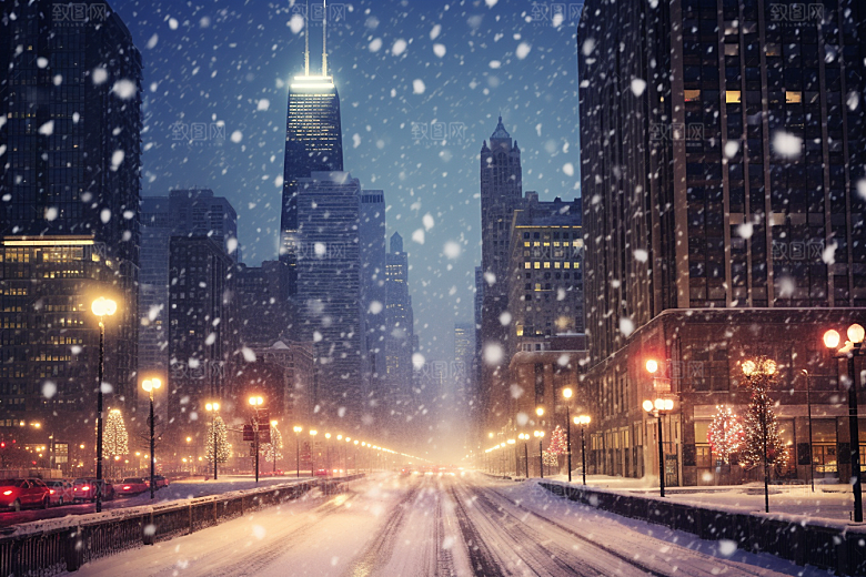 城市雪景雪夜下雪的都市原画