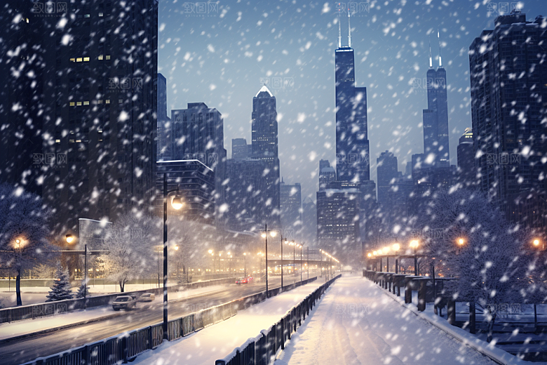 城市雪景建筑下雪的都市原画