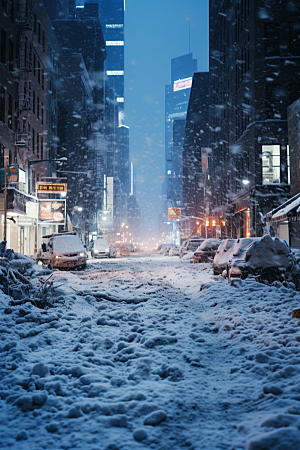 城市雪景雪夜静谧原画