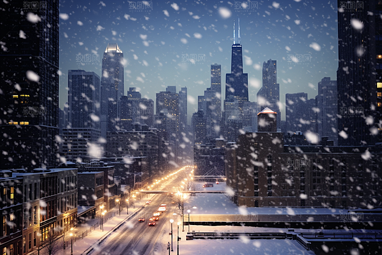 城市雪景下雪的都市静谧原画