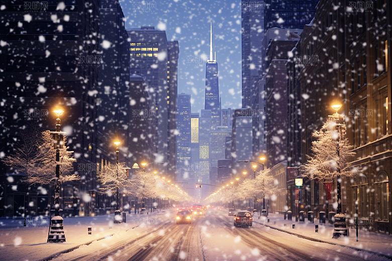 城市雪景下雪的都市静谧原画