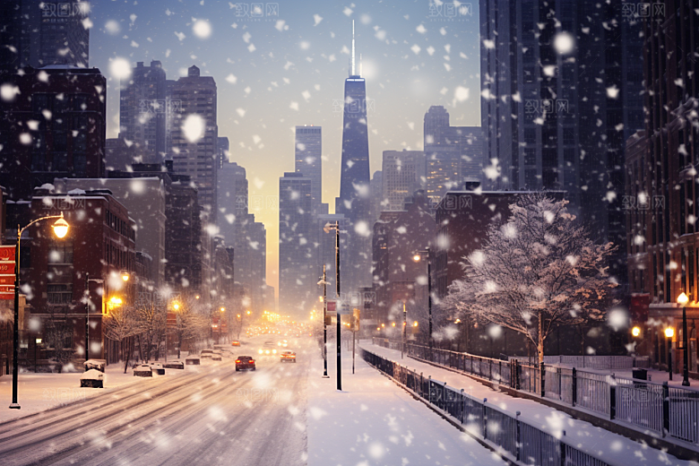 城市雪景静谧高清原画