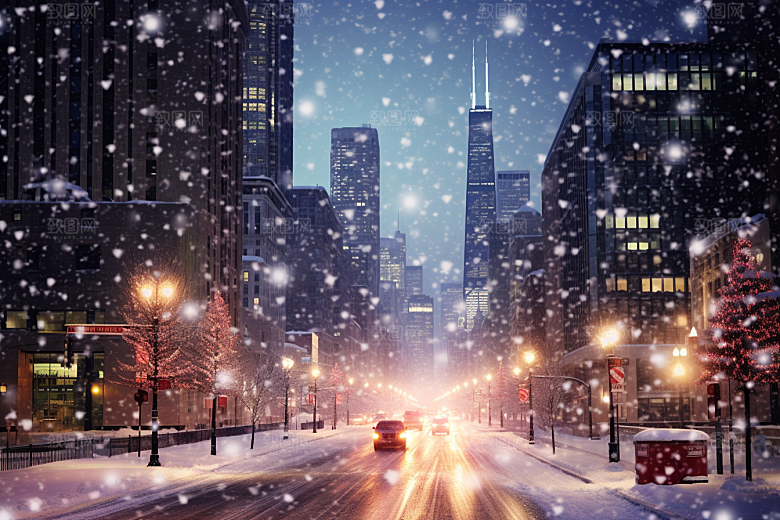 城市雪景下雪的都市雪夜原画
