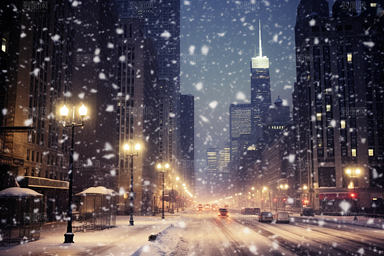 城市雪景高清下雪的都市原画