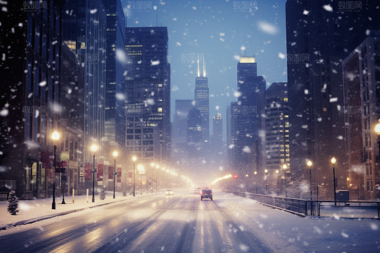 城市雪景安静静谧原画