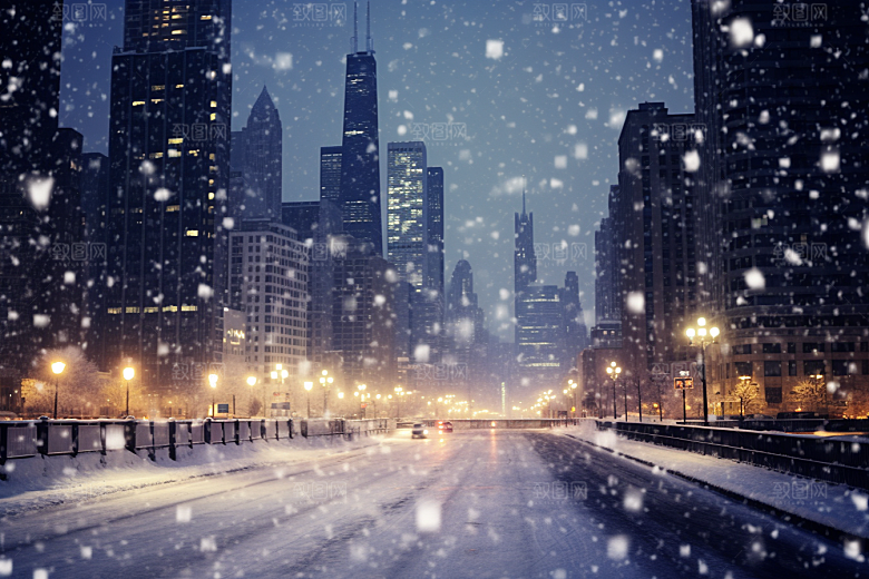 城市雪景安静城市街道原画