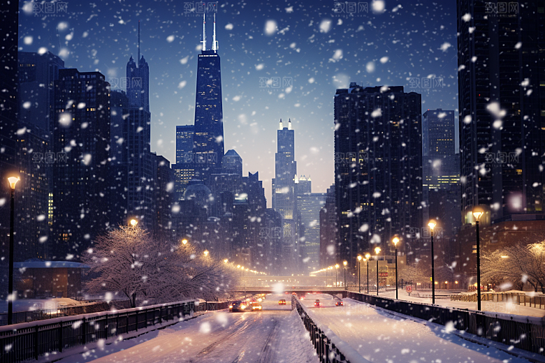 城市雪景下雪的都市高清原画